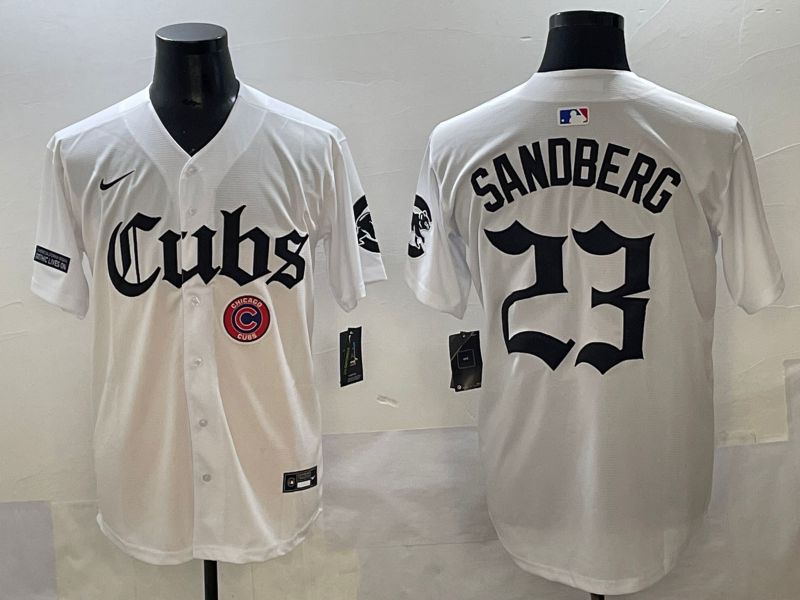Men 2025 Chicago Cubs #23 Sandberg White Five generations Joint Name Nike MLB Jersey style 19